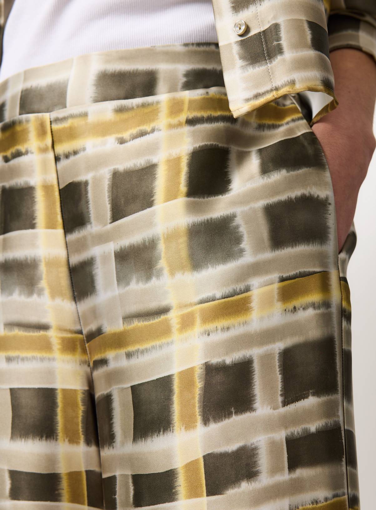 Yellow Checked Balloon Ultra Wide Leg Satin Trousers 10 - Image 3